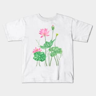pink lotus flowers watercolor Kids T-Shirt